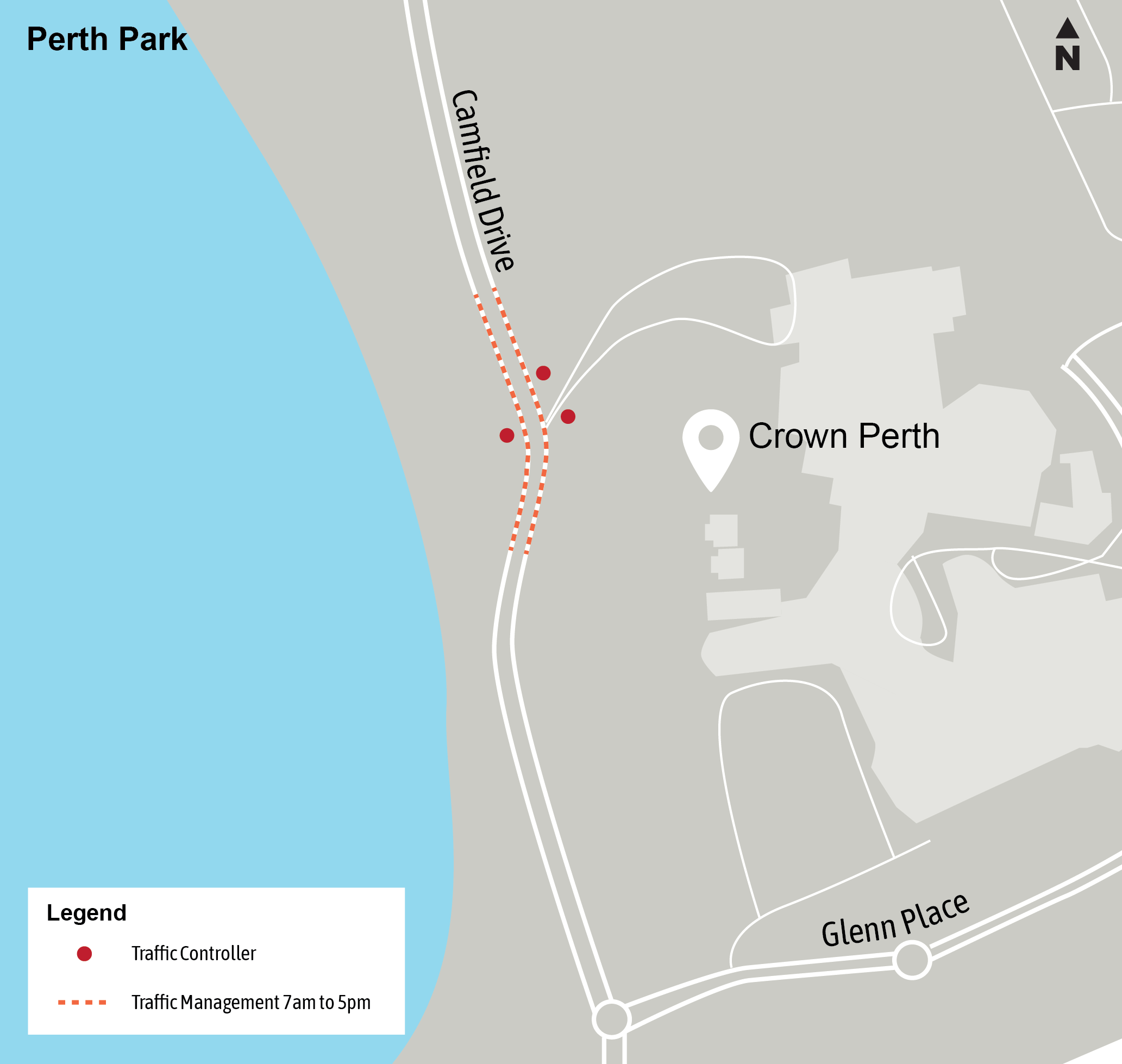 Map showing traffic management on Camfield Drive