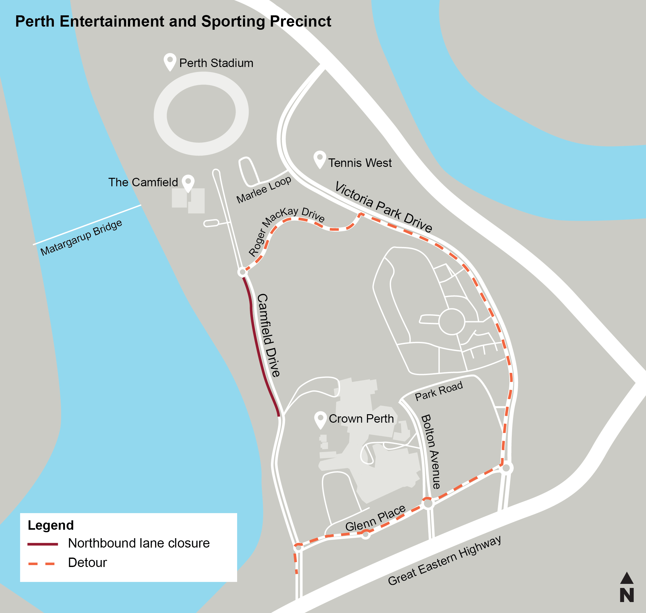 Northbound lane closure on Camfield Drive